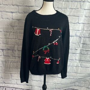 Karen Scott Ugly Christmas Sweater Sequins Appliques Gemstones Metallic Size PXL